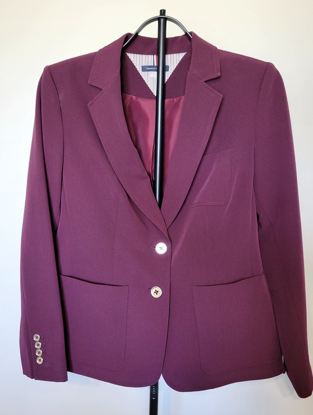 Tommy Hilfiger Burgundy Tailored Blazer Gold Buttons Size 10
